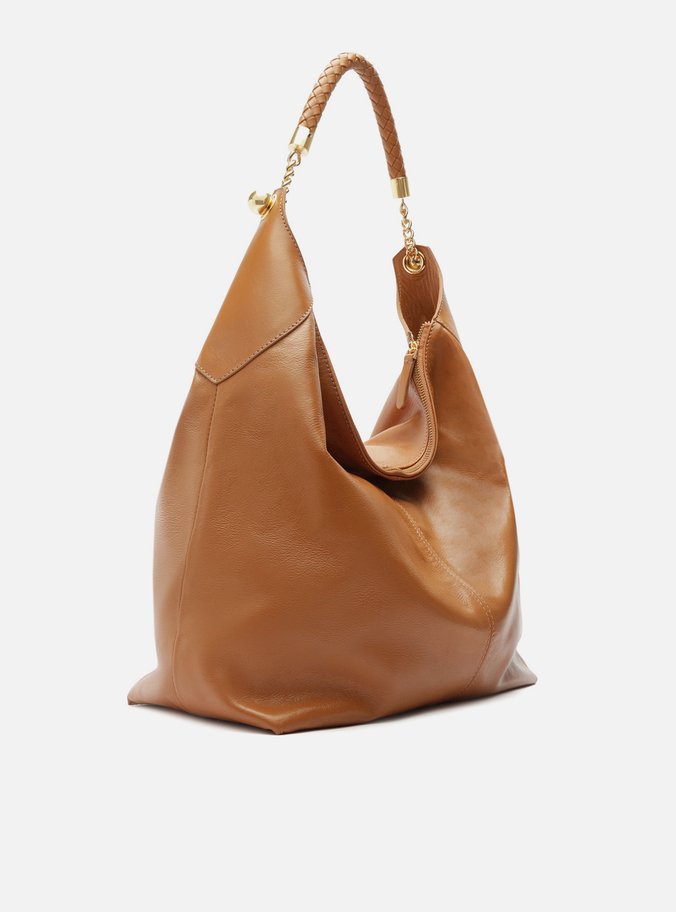 Bolsa Hobo Marrom Couro Grande Alça Metais