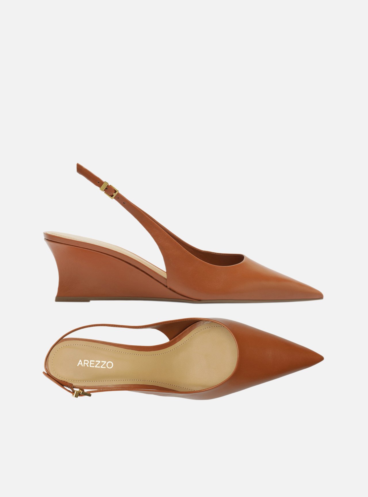 Scarpin Marrom Couro Salto Baixo Anabela Slingback — foto 5