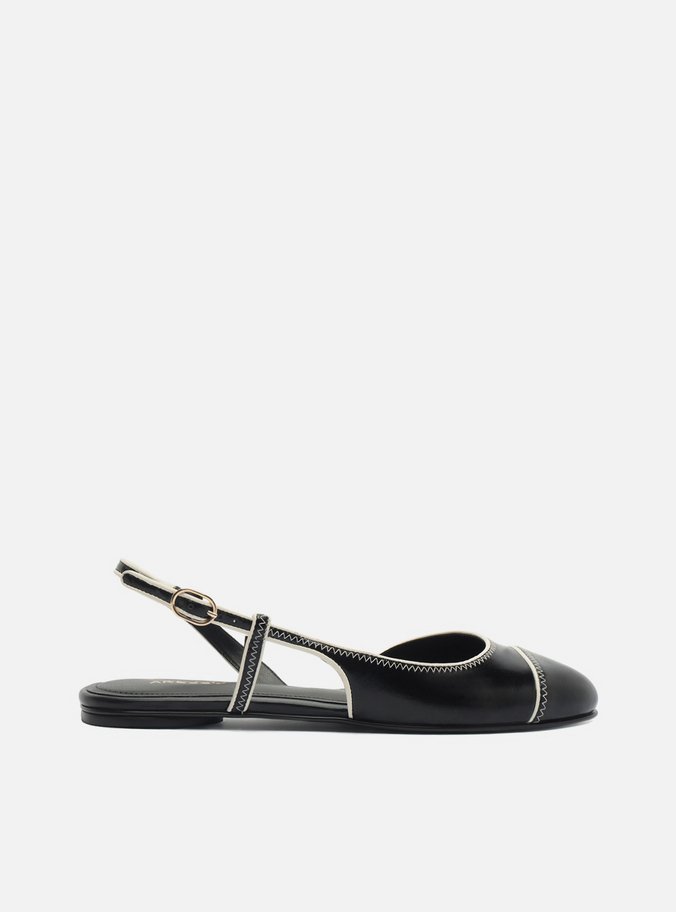 Sapatilha Preta Bico Redondo Fivela Slingback
