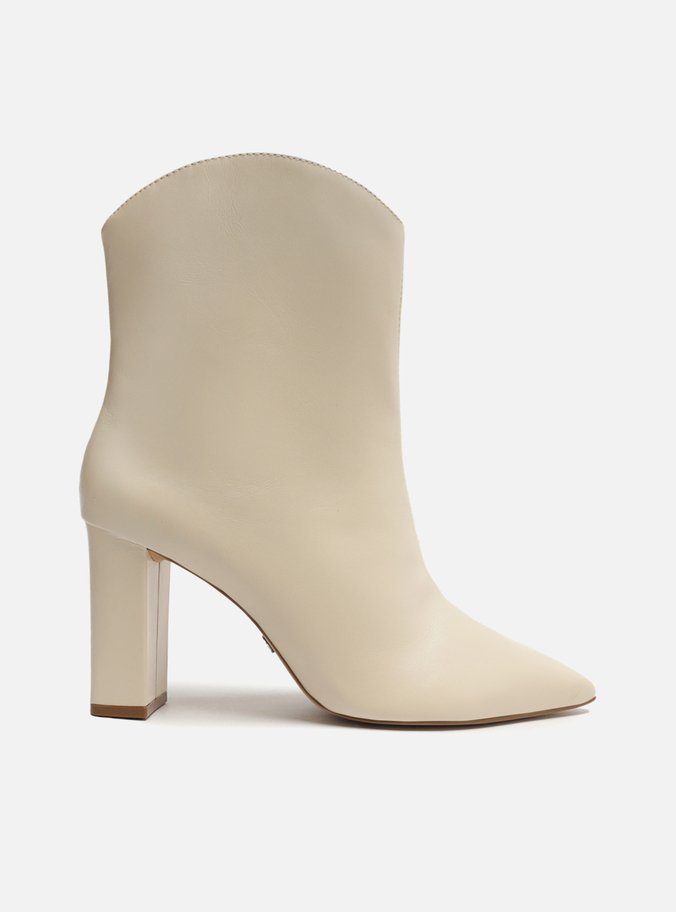 Bota Off-White Couro Cano Curto Salto Alto Western