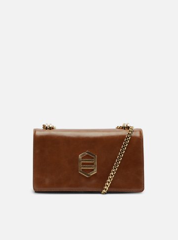 Bolsa Tiracolo Caramelo Couro Média Metal Dourado