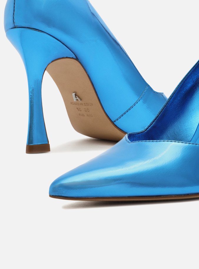 Scarpin Azul Metalizado Bico Fino Sia