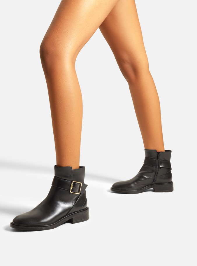 Bota Preta Couro Cano Curto Fivela Riding