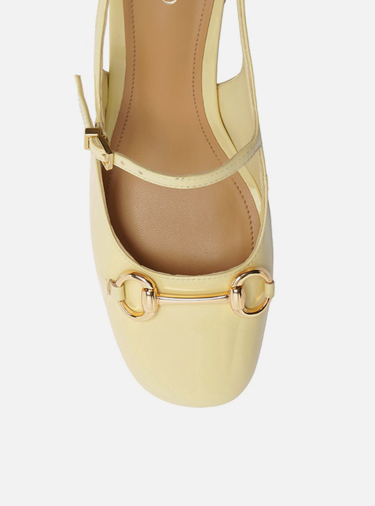 Scarpin Amarelo Verniz Salto Bloco Bridão Slingback — foto 5