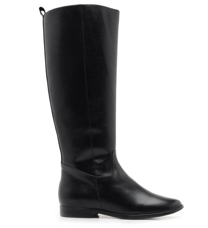 Bota Cano Longo Preta Couro Zíper Montaria