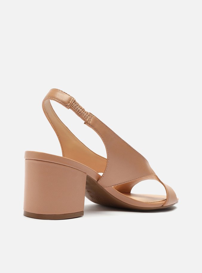 Sandália Nude Salto Bloco Slingback