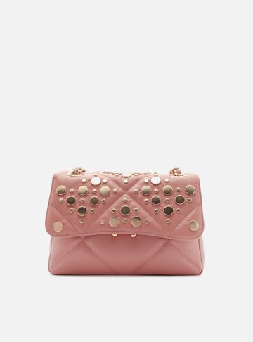 Bolsa Tiracolo Rosa Couro Mizz Média Tachas