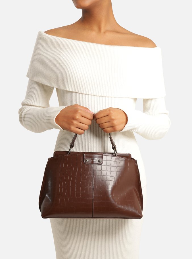 Bolsa Tote Marrom Croco Média Alças