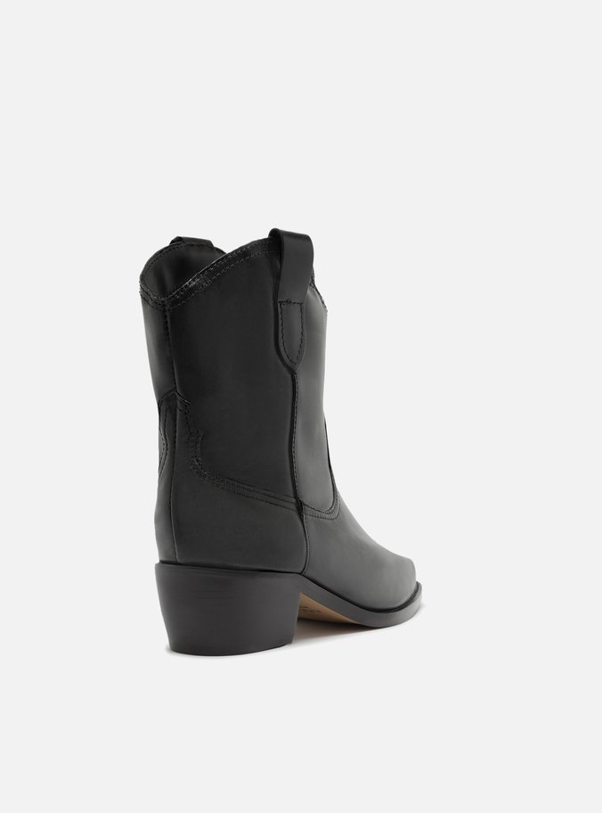 Bota Preta Couro Cano Curto Western Alicia