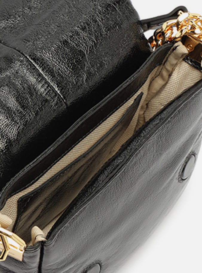 Bolsa Tiracolo Preta Couro Pequena Puffer