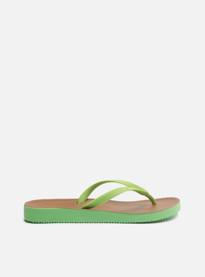 Chinelo de Dedo Verde Lima Palmilha Marrom Fit
