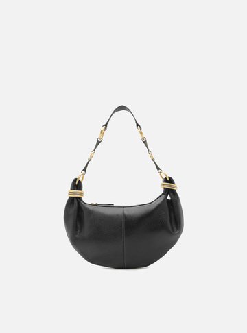Bolsa Hobo Preta Couro Acamurçado Pequena Metais