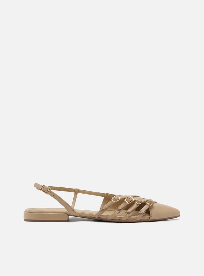 Sapatilha Nude Couro Slingback Tiras Fivelas
