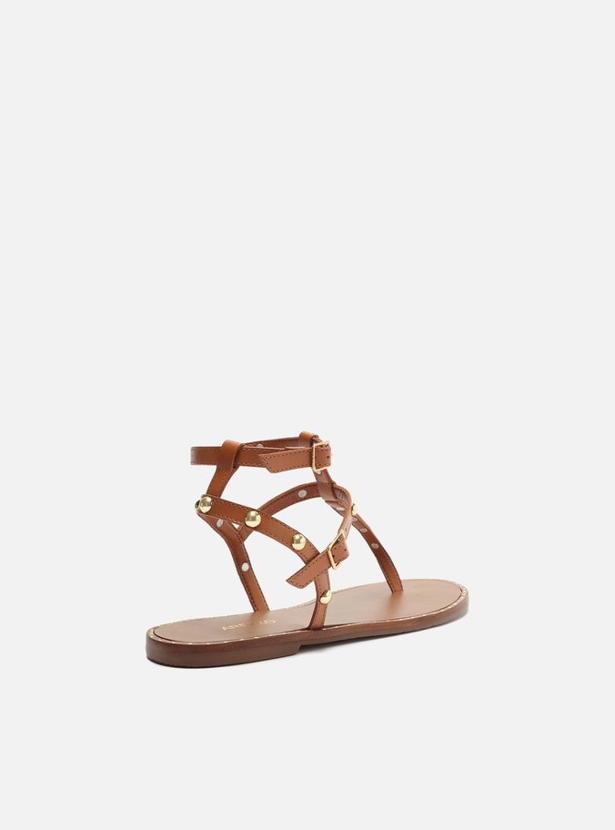 Rasteira Marrom Couro Slim Gladiadora Tachas