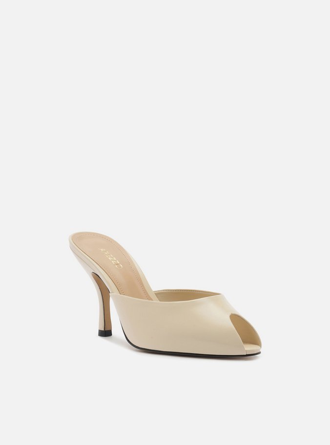 Mule Peep Toe Branca Couro Salto Alto