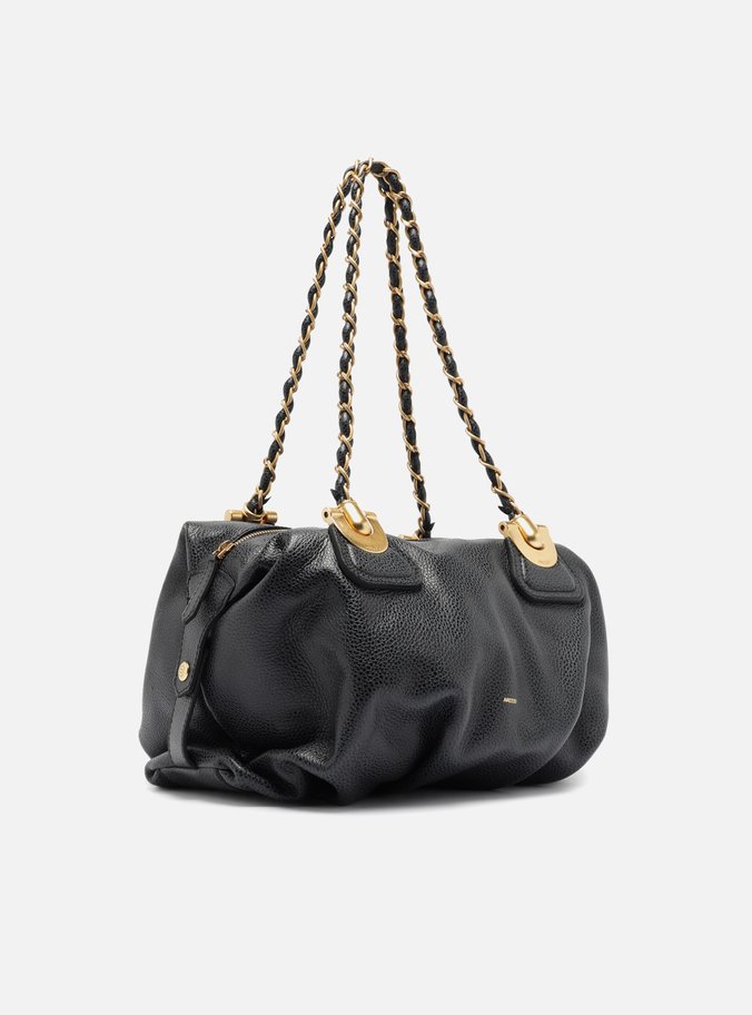 Bolsa Bowling Preta Couro Média Franzida