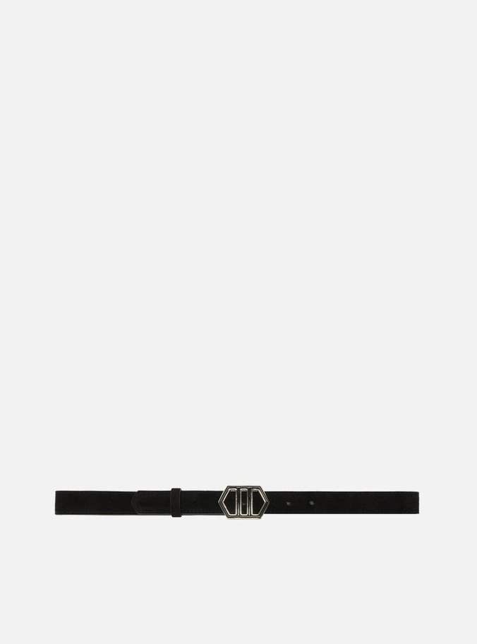 Cinto Preto Couro Fino Fivela Hexagonal