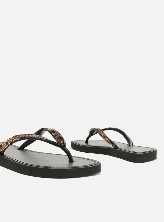 Chinelo de Dedo Preto Print Recouro Essential Strass