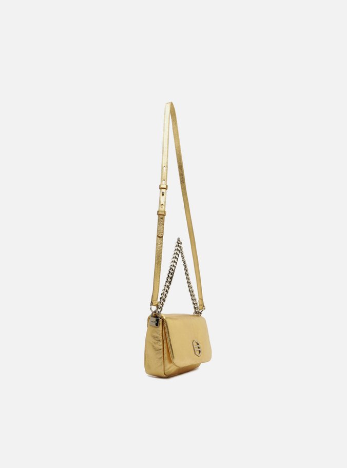 Bolsa Tiracolo Dourada Couro Pequena Puffer