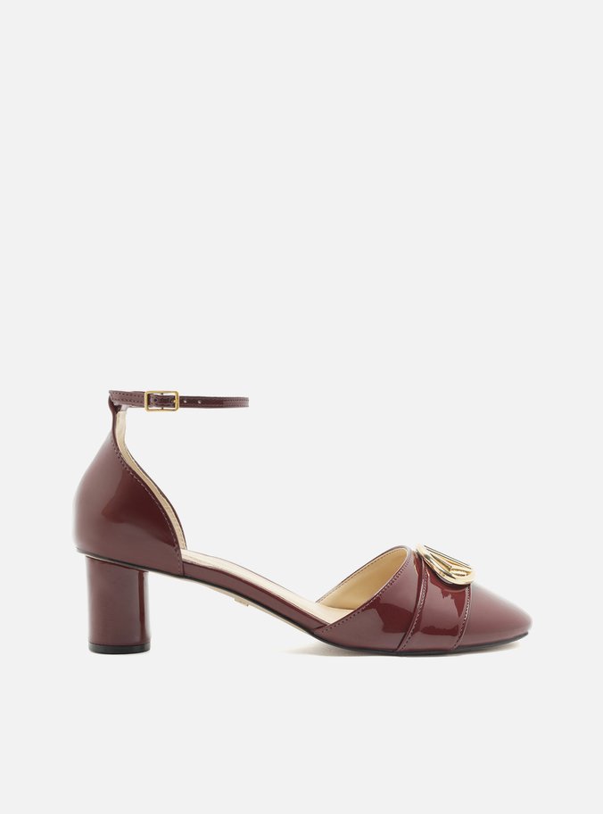Scarpin Vermelho Verniz Salto Bloco Aberto Metal