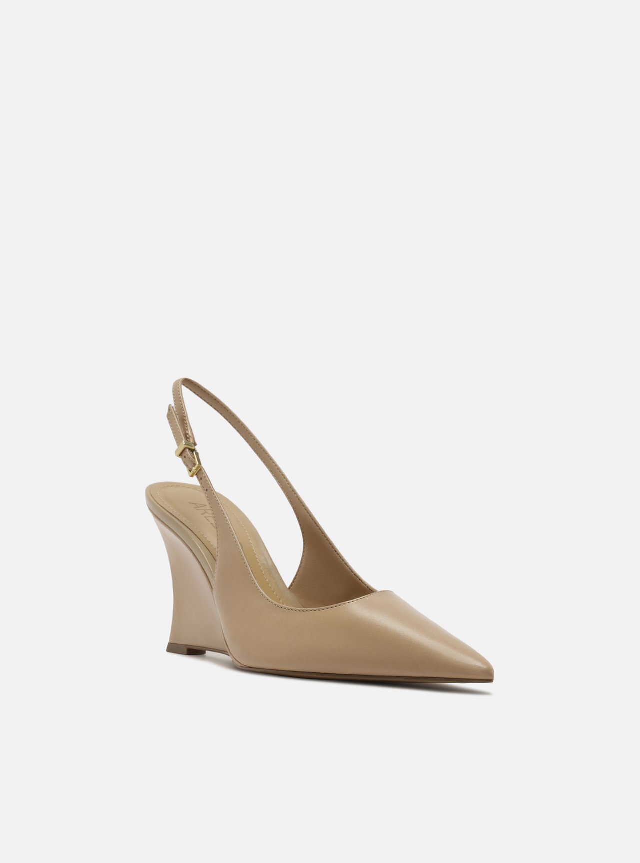 Scarpin Bege Rosado Couro Salto Alto Anabela Slingback — foto 2