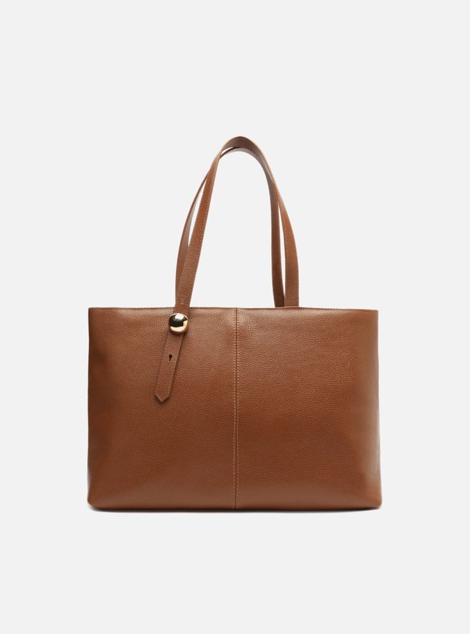 Bolsa Shopping Marrom Couro Grande Metal Bold