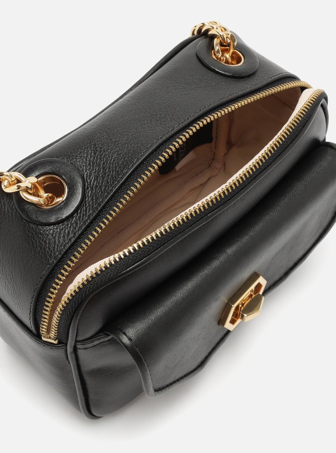 Bolsa Tiracolo Preta Couro Pequena Encaixe Metal
