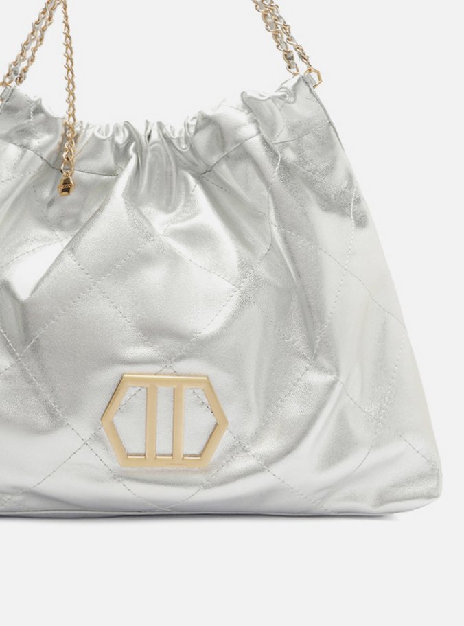 Bolsa Hobo Prata Couro Esther Grande