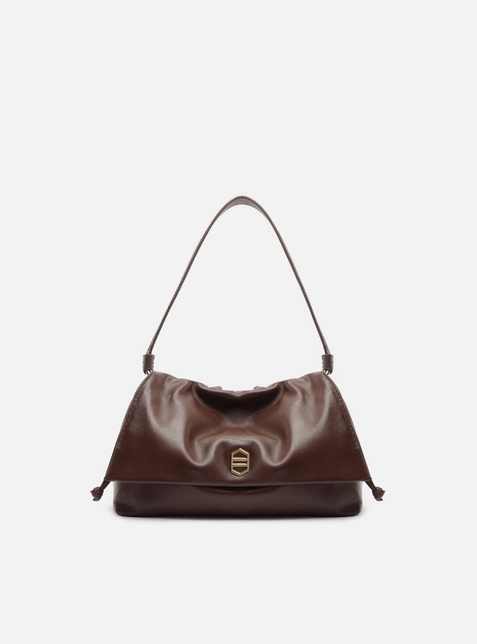 Bolsa Tiracolo Marrom Couro Média Franzida