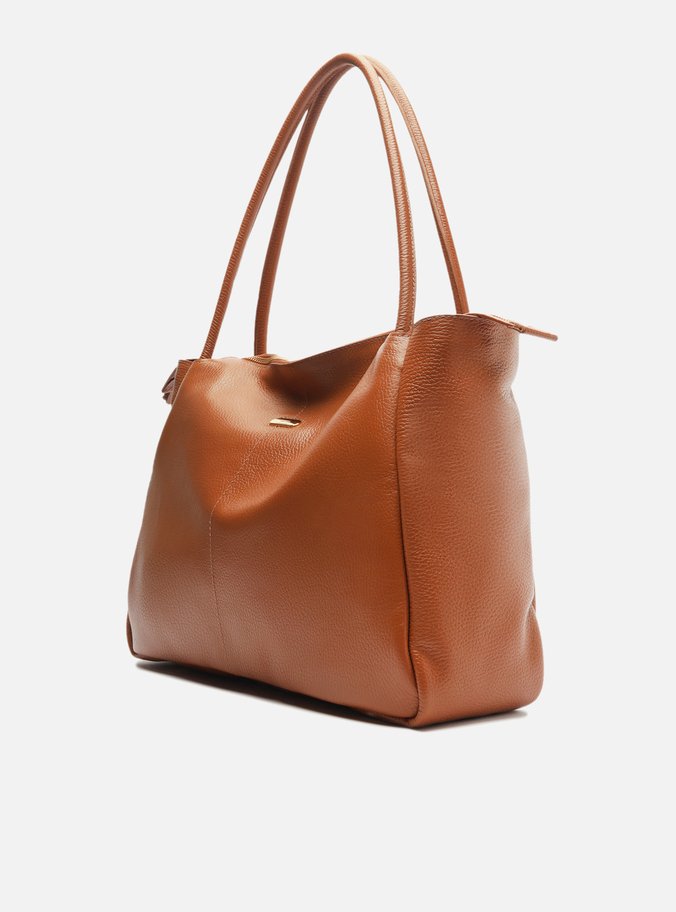Bolsa Shopping Marrom Couro Grande Tag Metal