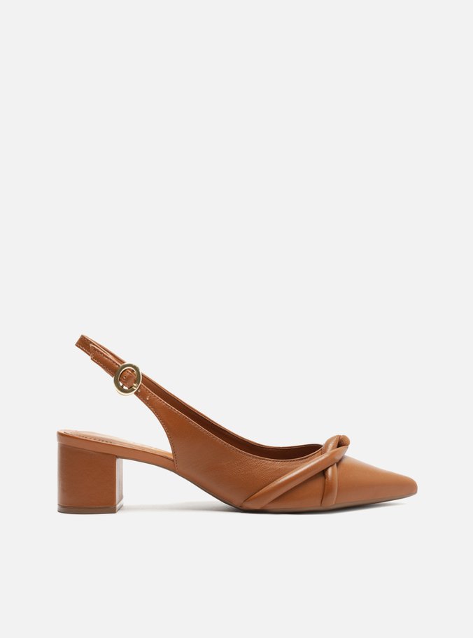 Scarpin Marrom Salto Bloco Bico Fino