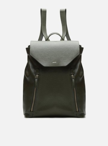 Mochila Verde Couro Grande Bolsos