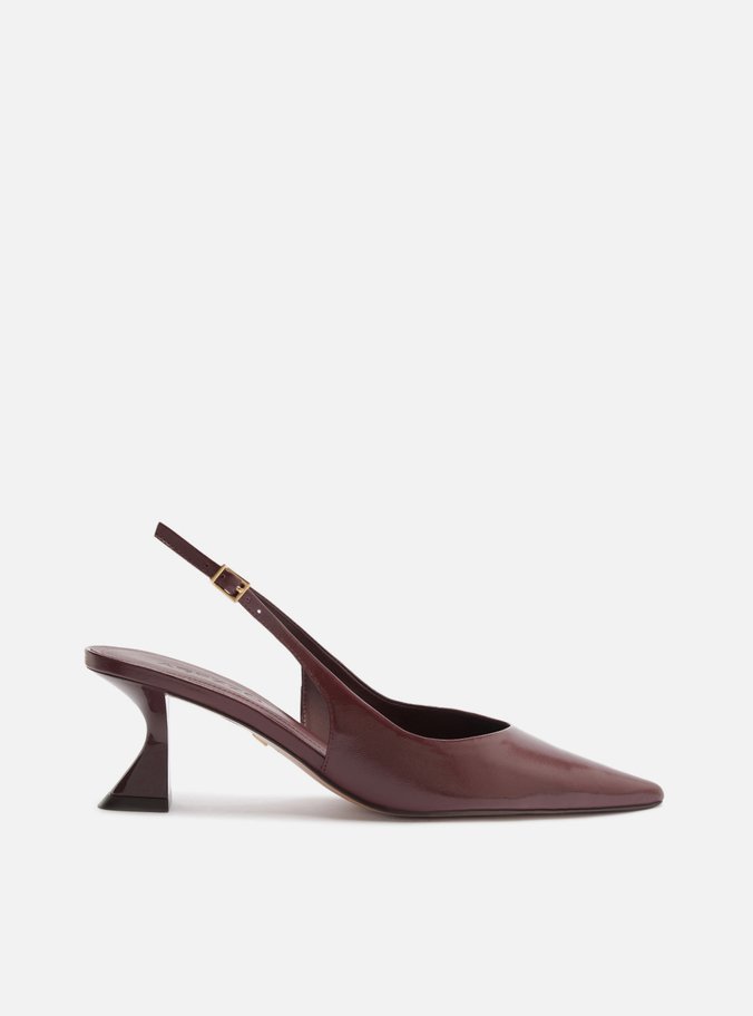 Scarpin Marrom Couro Salto Geométrico Slingback