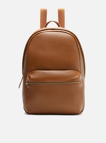 Mochila Marrom Couro Grande Bolso Frontal