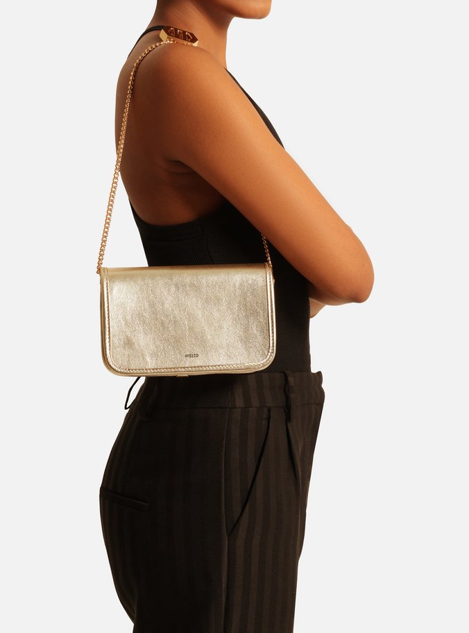 Bolsa Tiracolo Dourada Couro Pequena Corrente