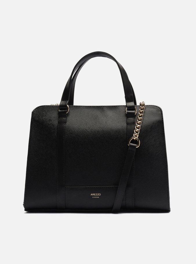 Bolsa Tote Preta Texturizada Grande Corrente