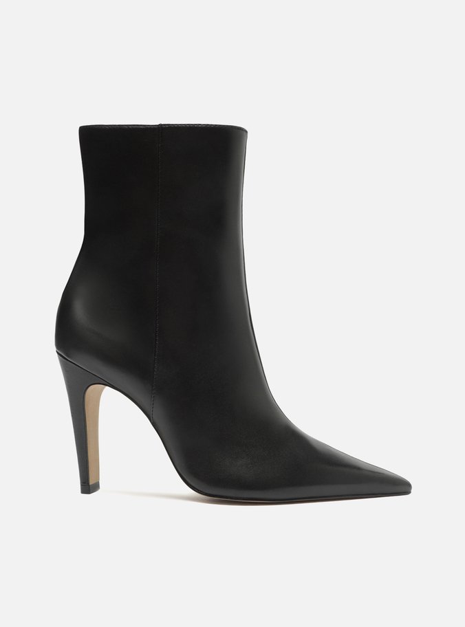 Bota Preta Couro Cano Curto Salto Alto Fino