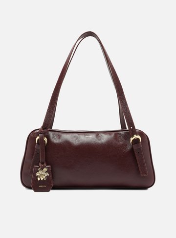 Bolsa Bowling Vinho Couro Grande Metal Flor