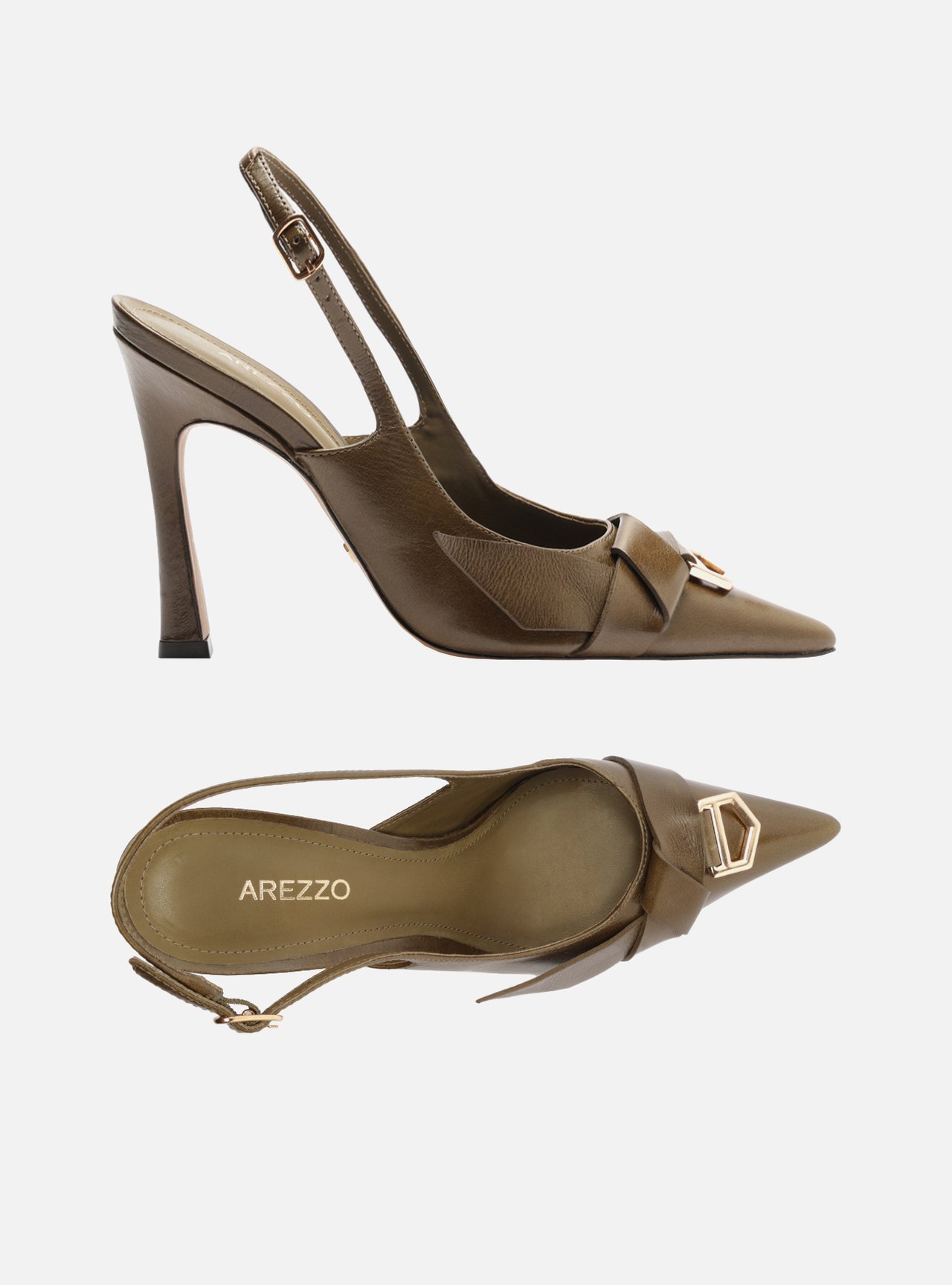 Scarpin Verde Militar Couro Bico Fino Salto Alto — foto 5