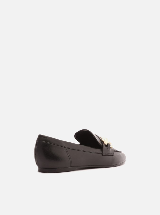 Mocassim Preto Couro Bridão Metal