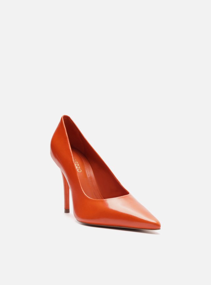 Scarpin Laranja Couro Salto Alto Fino Monocolor