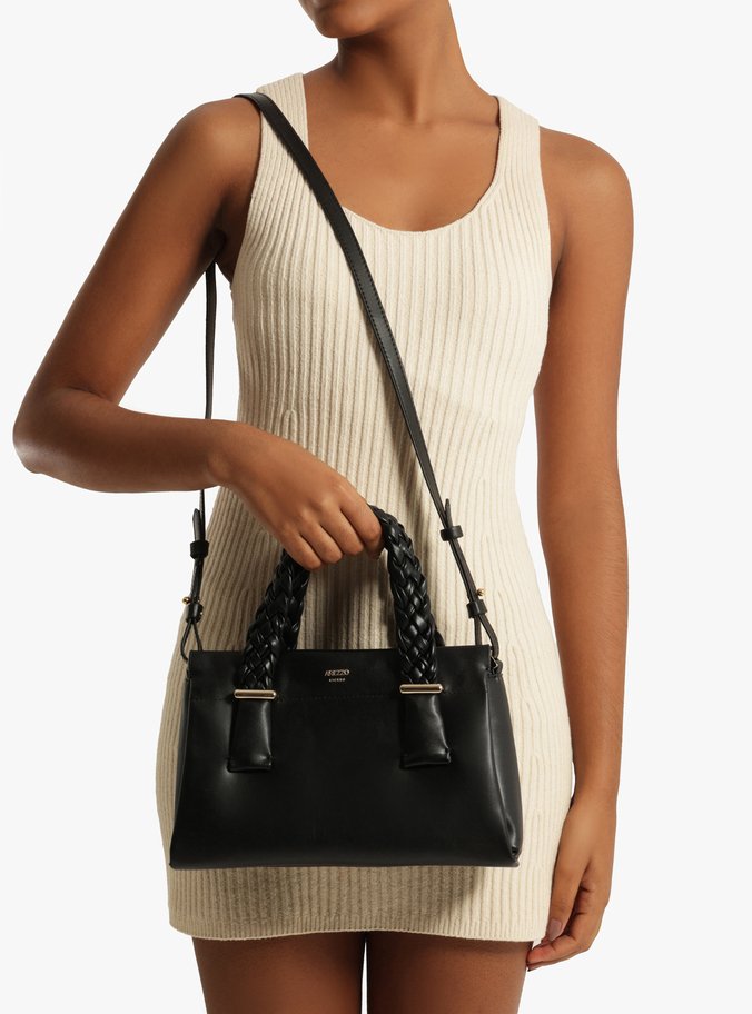 Bolsa Tote Preta Pequena Alças Trançadas