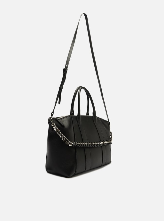 Bolsa Shopping Preta Couro Grande Corrente