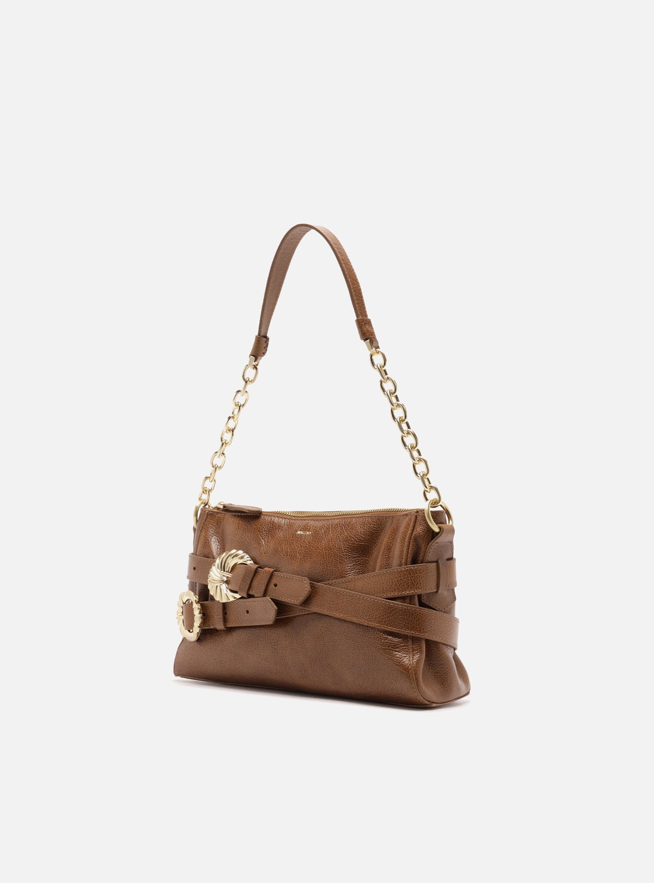 Bolsa Shoulder Marrom Couro Pequena Corrente — foto 2