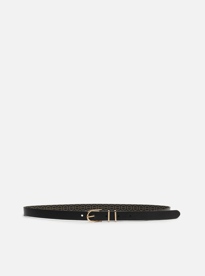 Cinto Preto Couro Fino Fivela Metal Oval