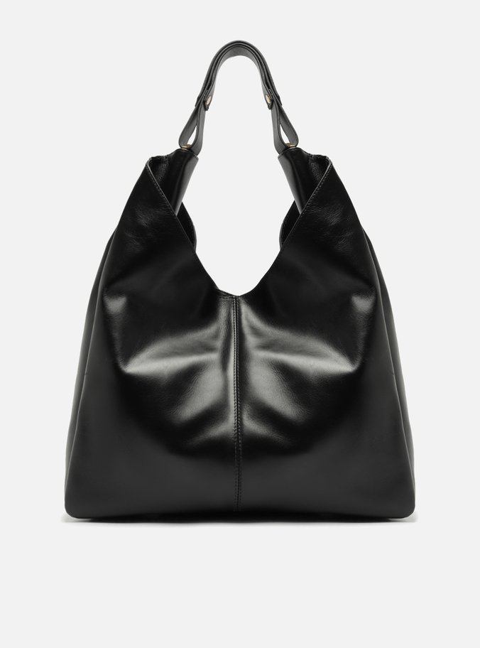 Bolsa Hobo Preta Couro Camurça Grande Metais