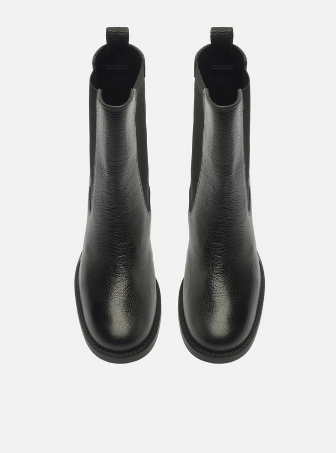 Bota Preta Couro Cano Curto Elástico Fita