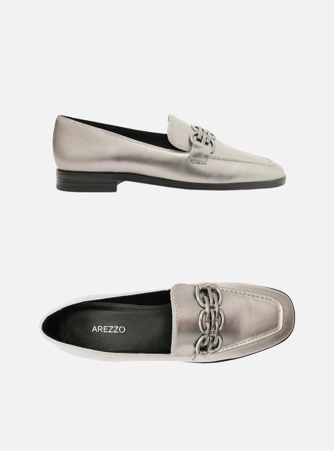 Mocassim Prata Velho Couro Bridão Elos