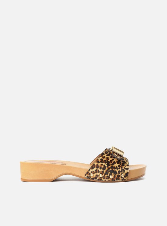 Sandália Clog Animal Print Pelo Onça