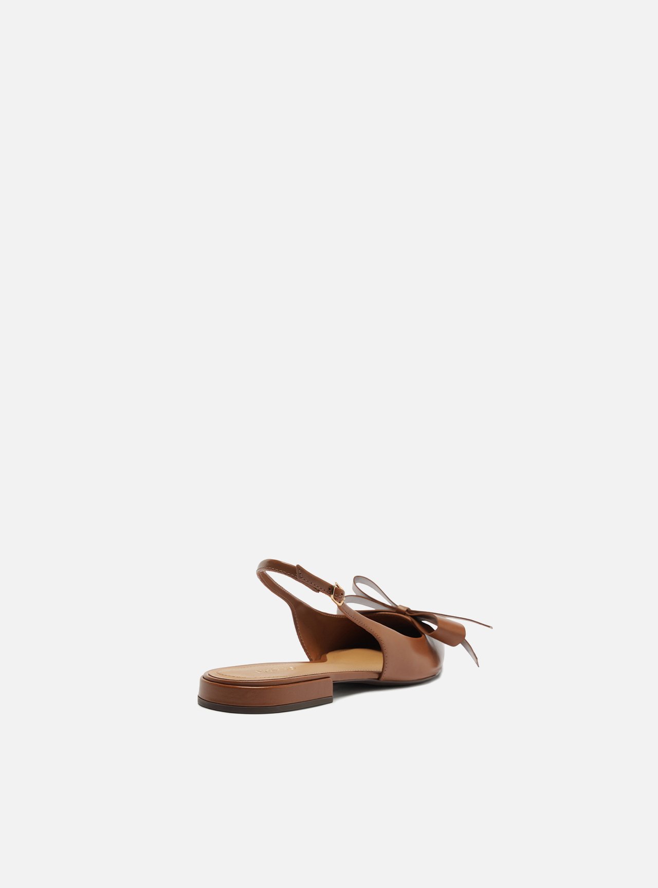 Sapatilha Marrom Couro Bico Fino Slingback Laço — foto 3